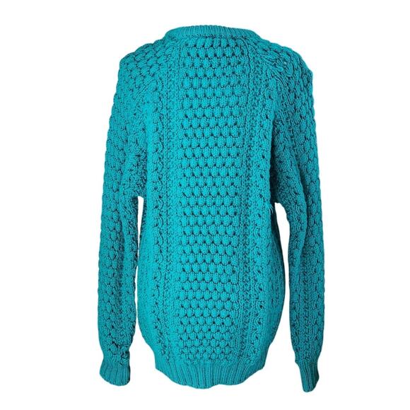 Quill’s Woollen Market Vintage 80s Irish Handknit Teal Wool Sweater | 44 (L/XL) - Picture 8 of 11